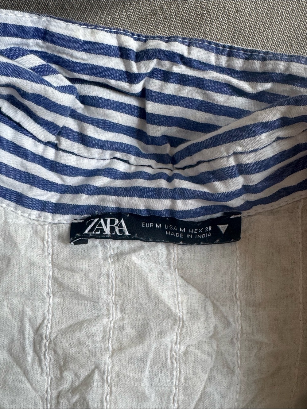 Zara Navy and White Striped Cropped Poplin Shirt - Picture 5 of 5